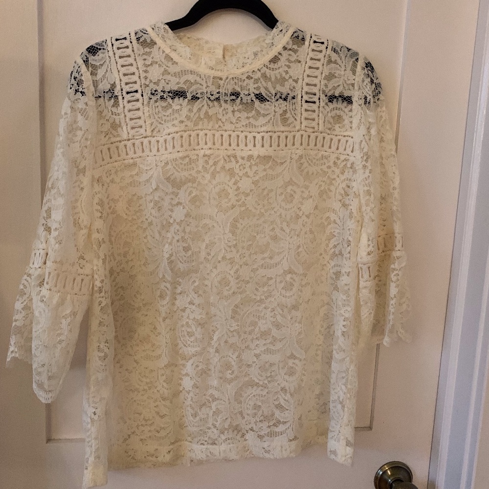 Loft White Lace Top Long Sleeve NWT